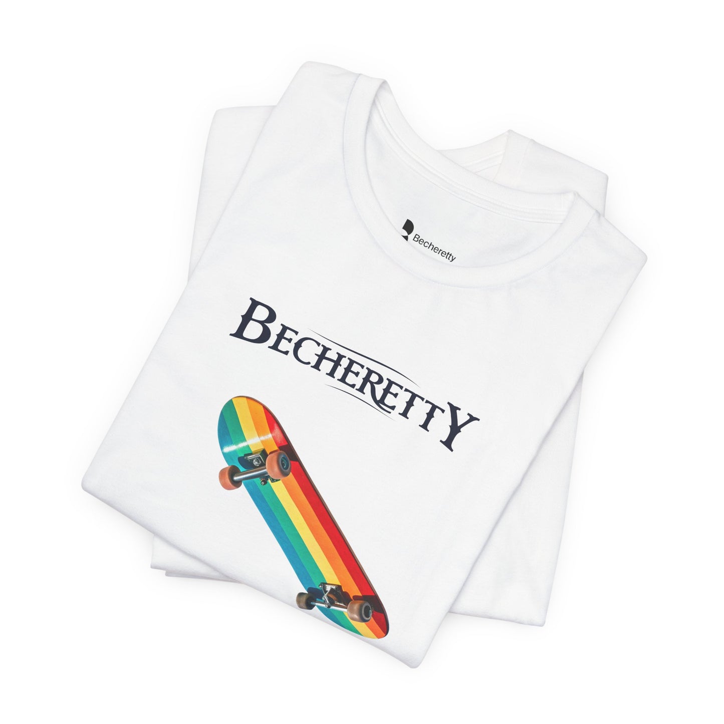 Rainbow Skateboard Tee - Becheretty design, perfect gift for skater lovers.