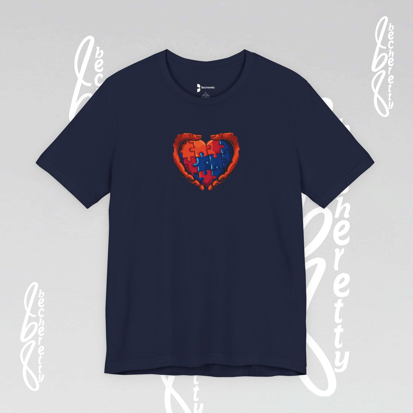 Colorful Puzzle Heart T-Shirt - Graphic Becheretty - Celebrating neurodiversity - Your tee, their voice.