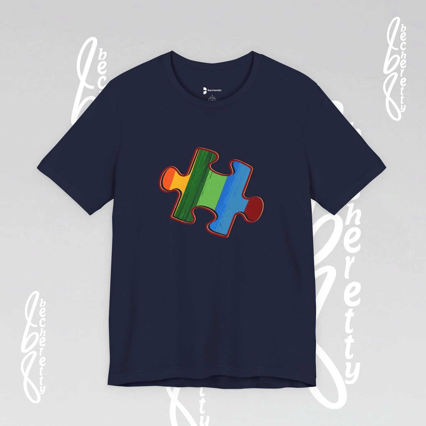 Colorful Puzzle Piece Tee - Art Graphic Becheretty - Support Autism Awareness, and Neurodiversity