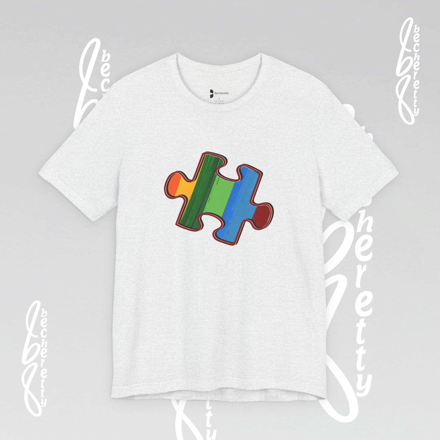 Colorful Puzzle Piece Tee - Art Graphic Becheretty - Support Autism Awareness, and Neurodiversity