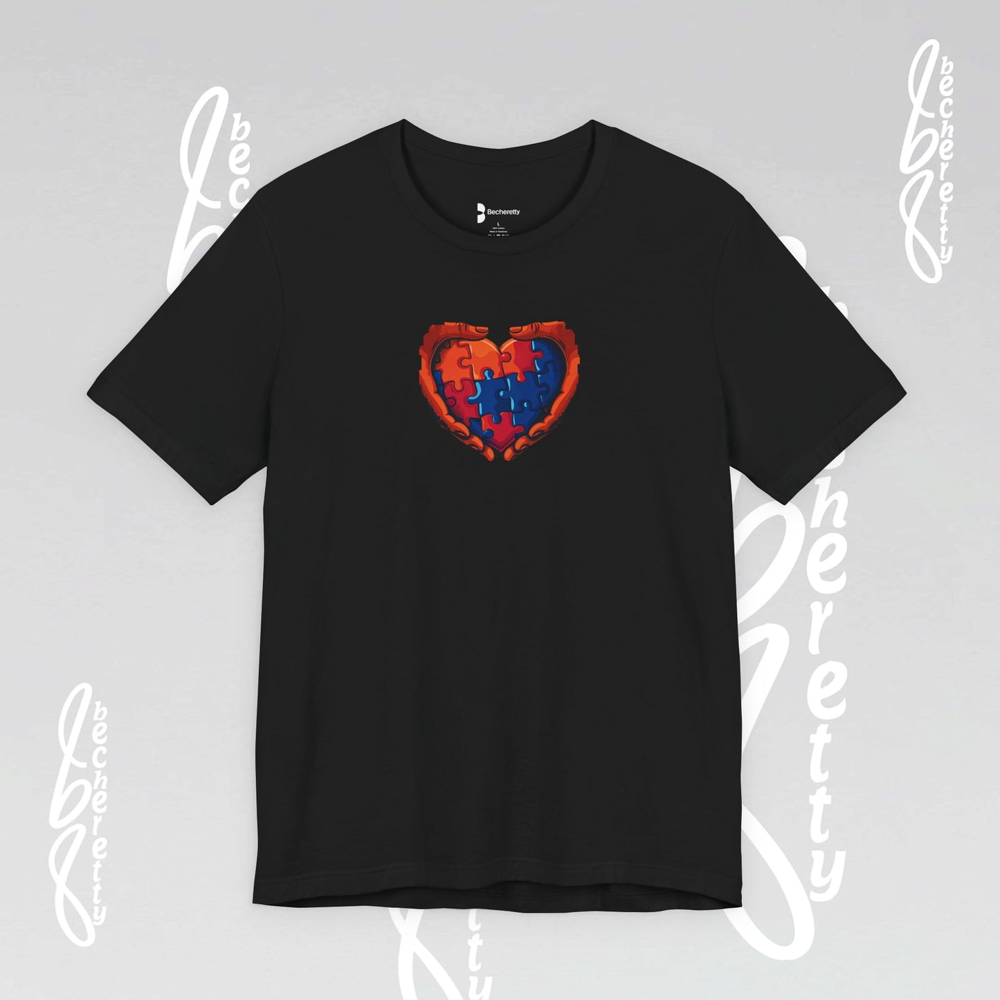 Colorful Puzzle Heart T-Shirt - Graphic Becheretty - Celebrating neurodiversity - Your tee, their voice.