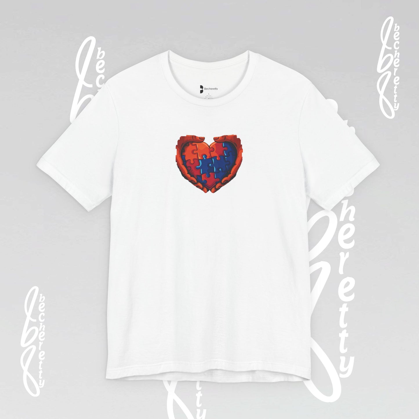 Colorful Puzzle Heart T-Shirt - Graphic Becheretty - Celebrating neurodiversity - Your tee, their voice.
