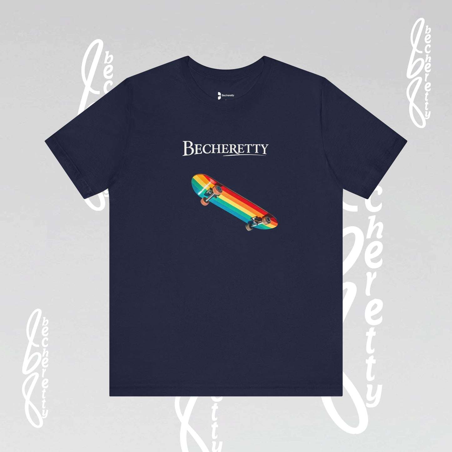 Rainbow Skateboard Tee - Becheretty design, perfect gift for skater lovers.