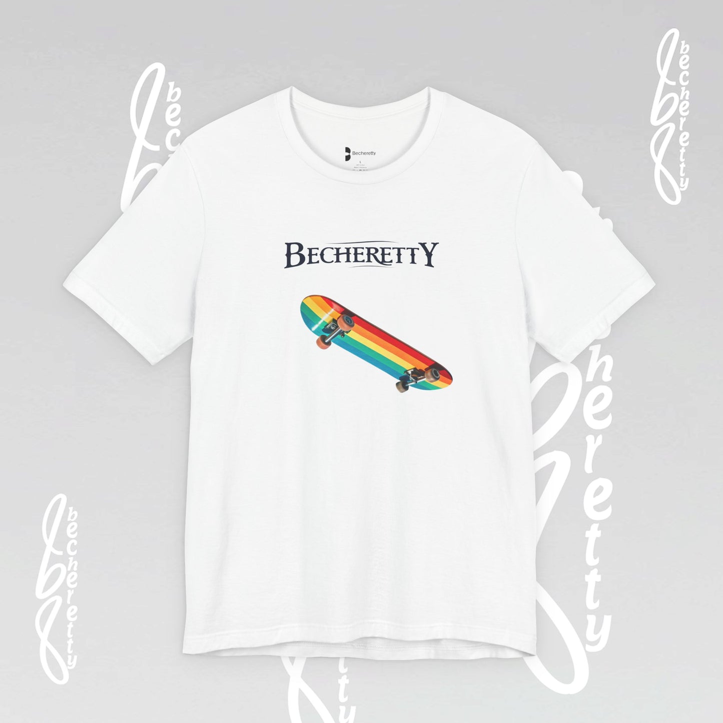Rainbow Skateboard Tee - Becheretty design, perfect gift for skater lovers.