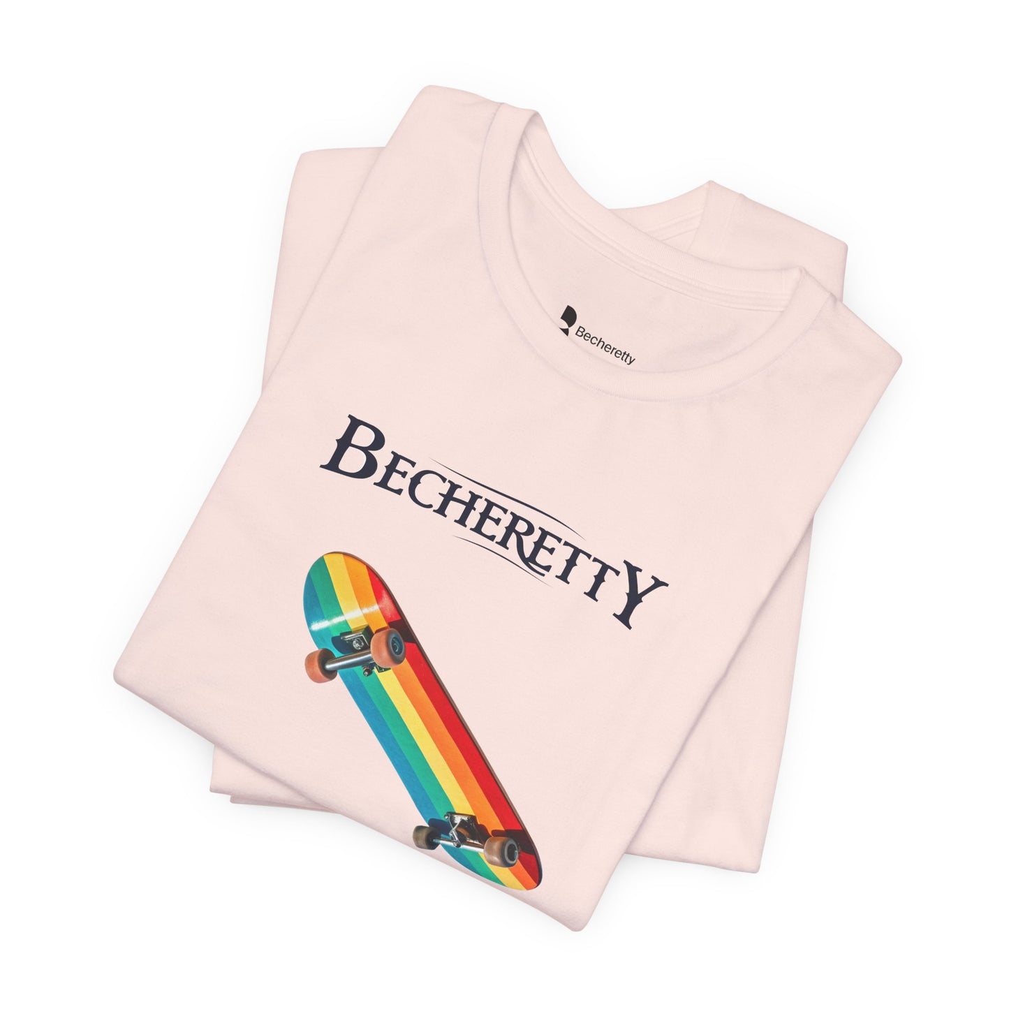 Rainbow Skateboard Tee - Becheretty design, perfect gift for skater lovers.