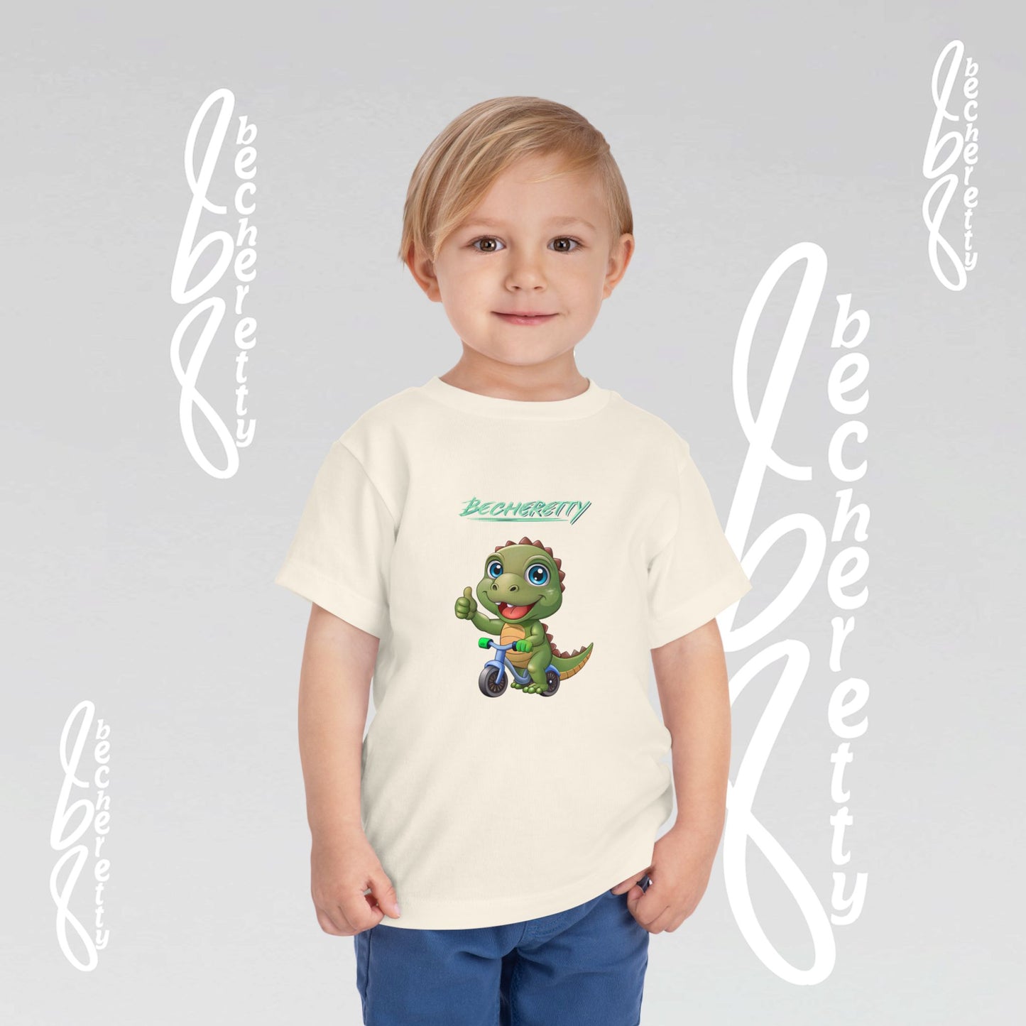 Toddler T-Shirt with a Cute Dino - Becheretty Playful Design Tee - Birthday Gift Idea