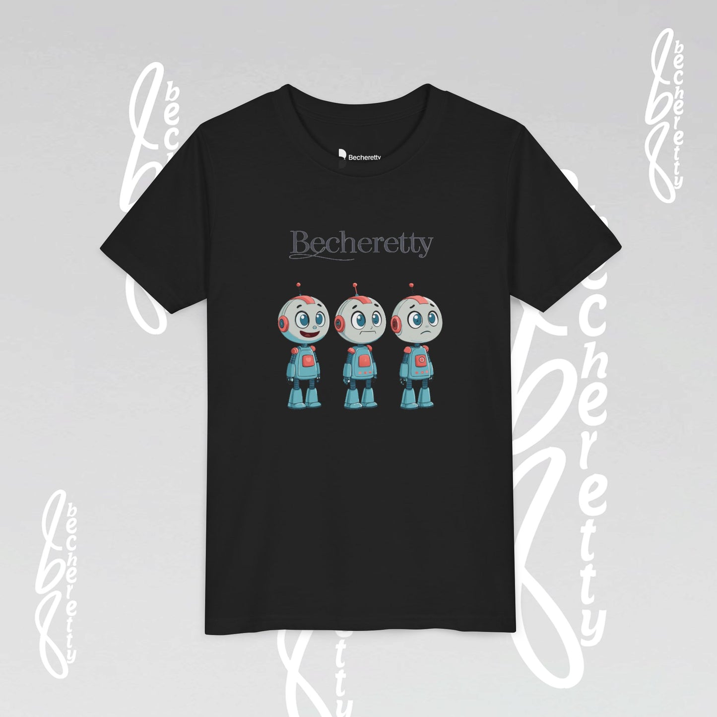 Youth T-Shirt short sleeve "Three Funny Kid Robots" Graphic Becheretty - Original gift for birthdays