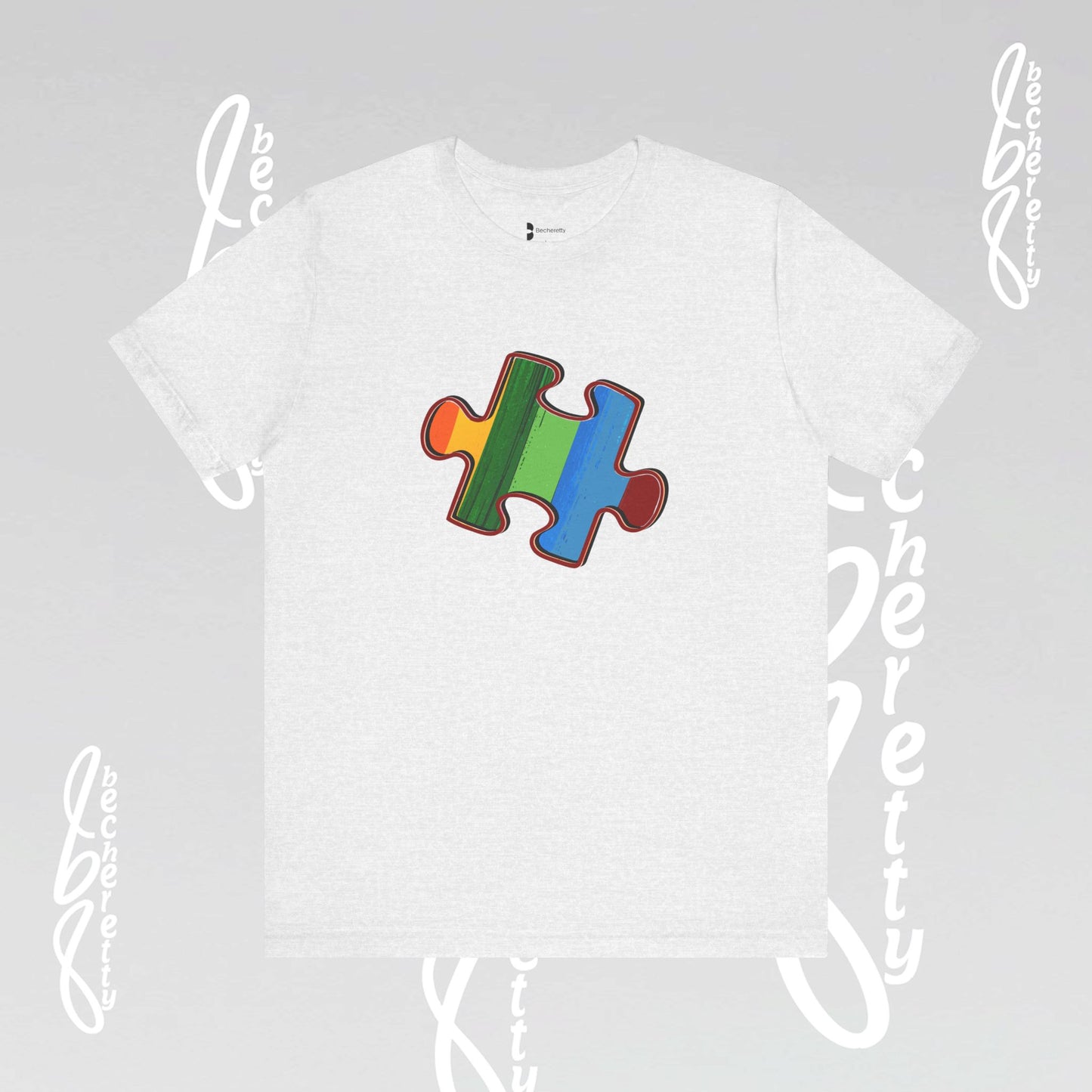 Colorful Puzzle Piece Tee - Art Graphic Becheretty - Support Autism Awareness, and Neurodiversity