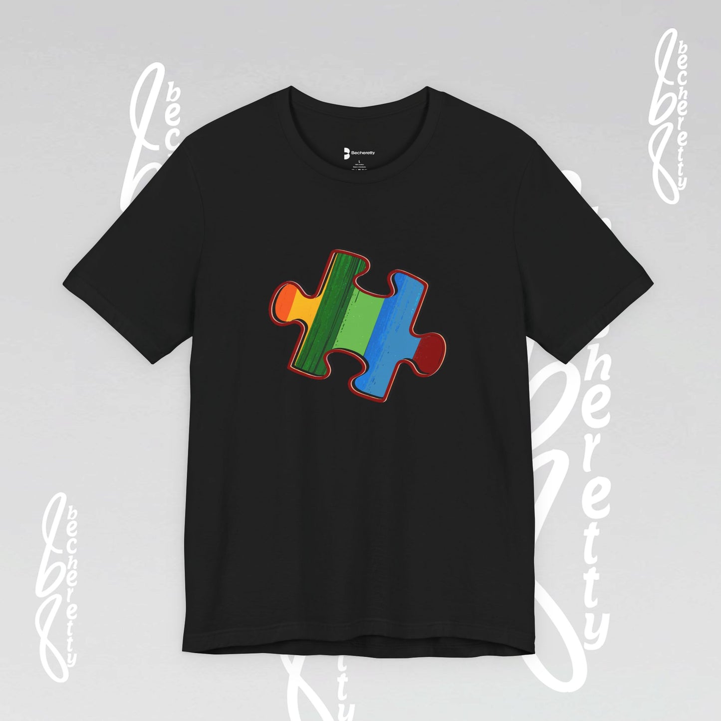 Colorful Puzzle Piece Tee - Art Graphic Becheretty - Support Autism Awareness, and Neurodiversity