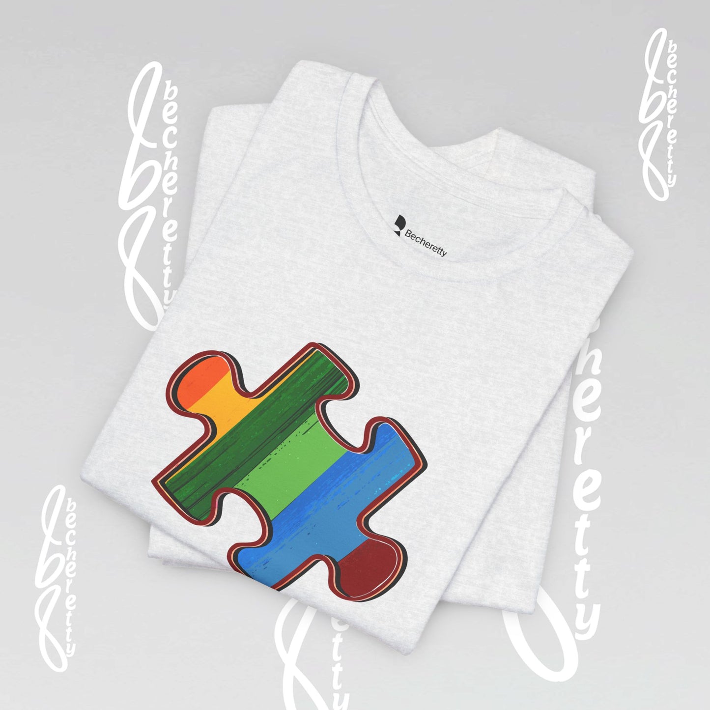 Colorful Puzzle Piece Tee - Art Graphic Becheretty - Support Autism Awareness, and Neurodiversity