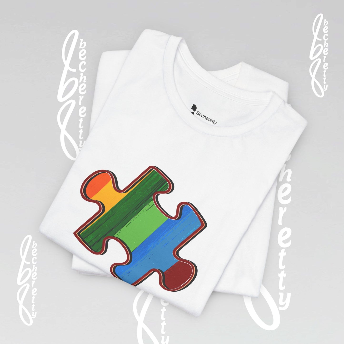 Colorful Puzzle Piece Tee - Art Graphic Becheretty - Support Autism Awareness, and Neurodiversity