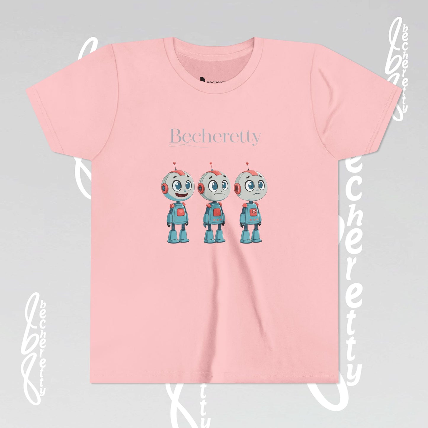 Youth T-Shirt short sleeve "Three Funny Kid Robots" Graphic Becheretty - Original gift for birthdays