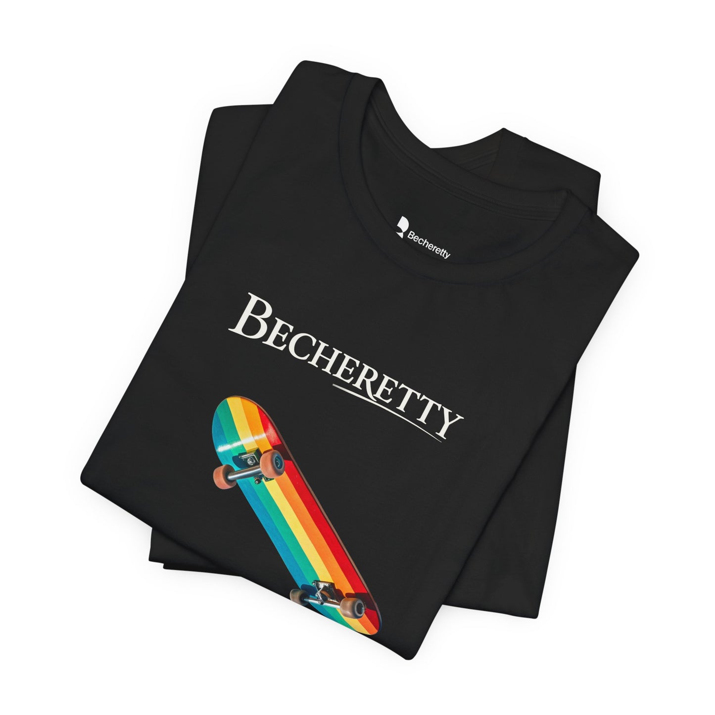 Rainbow Skateboard Tee - Becheretty design, perfect gift for skater lovers.