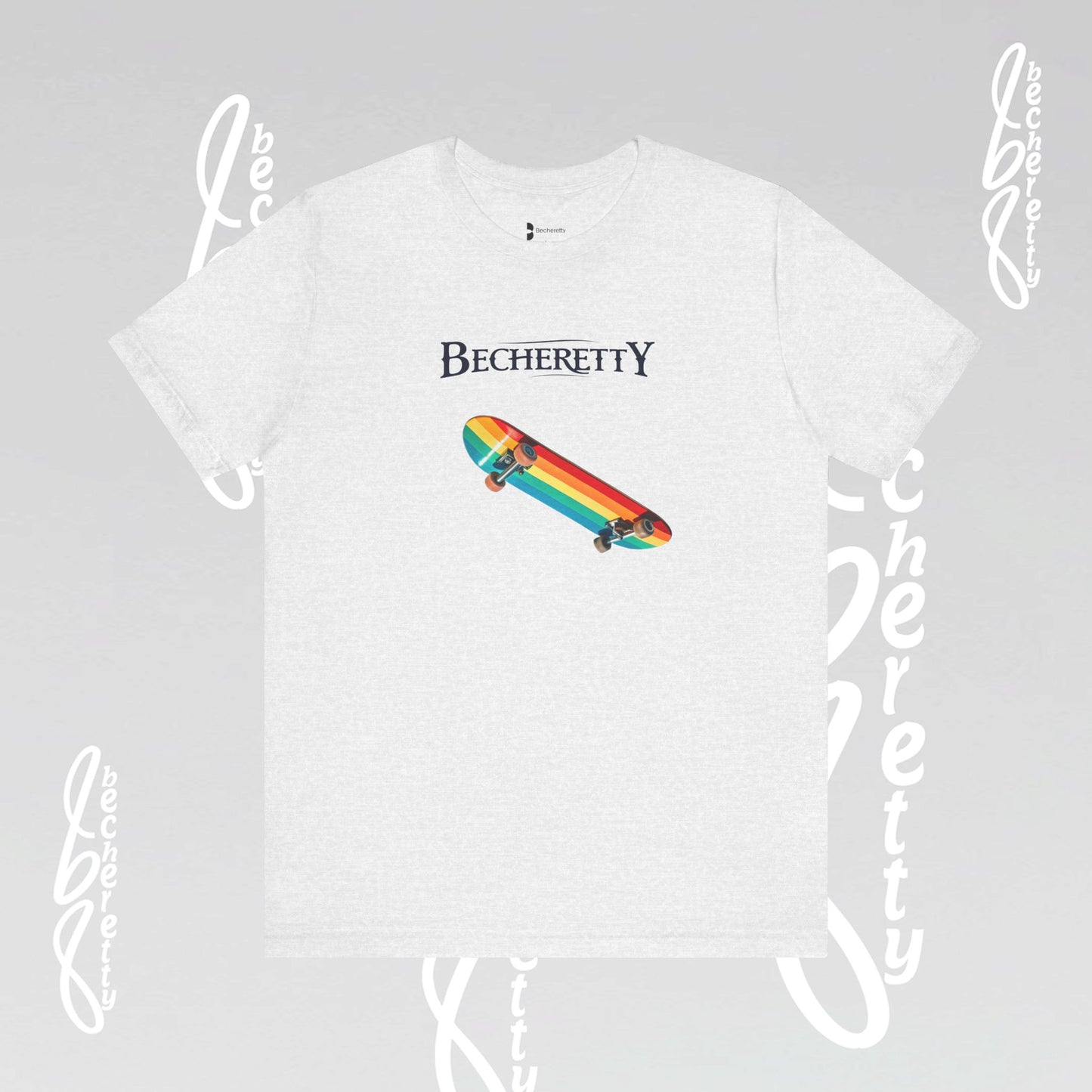 Rainbow Skateboard Tee - Becheretty design, perfect gift for skater lovers.