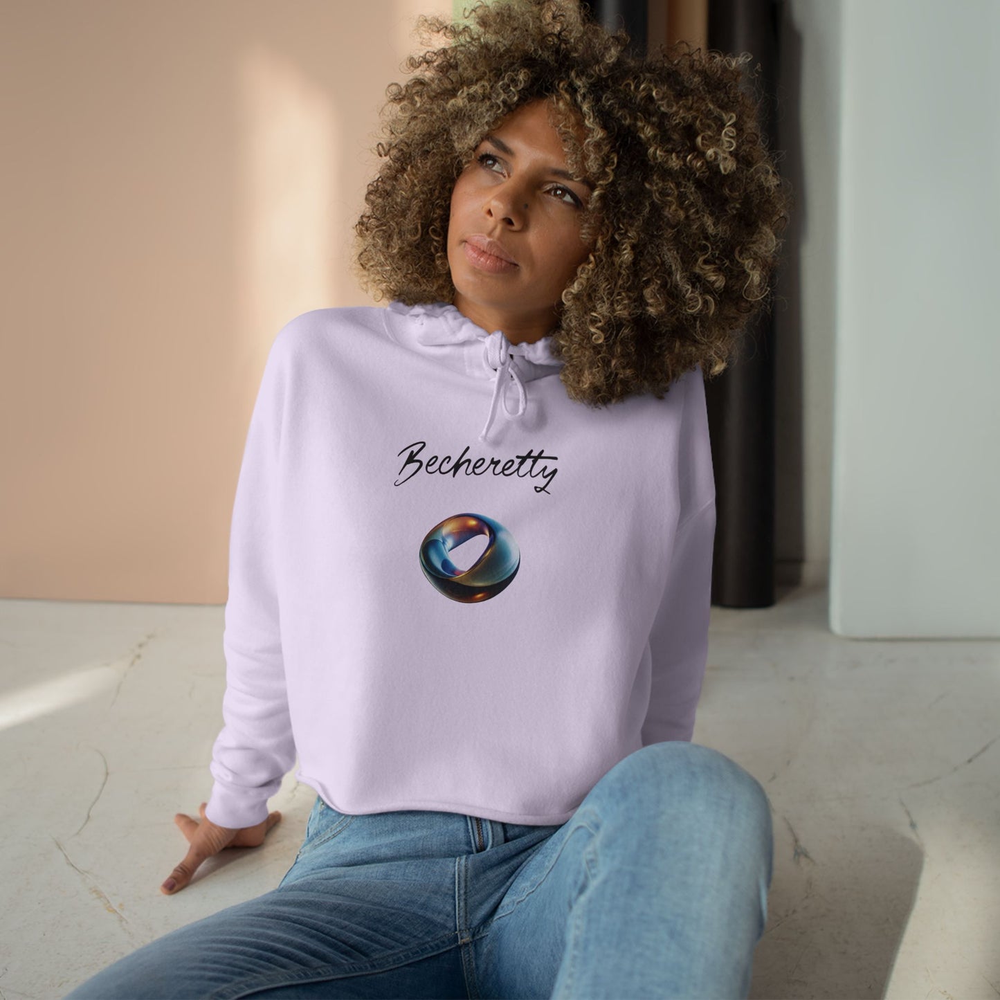 Chic Graphic Crop Hoodie Futuristic Ring - Becheretty Graphic - Stylish Women's Hoodie, Trendy Fashion Sweater, Unique Gift for Her