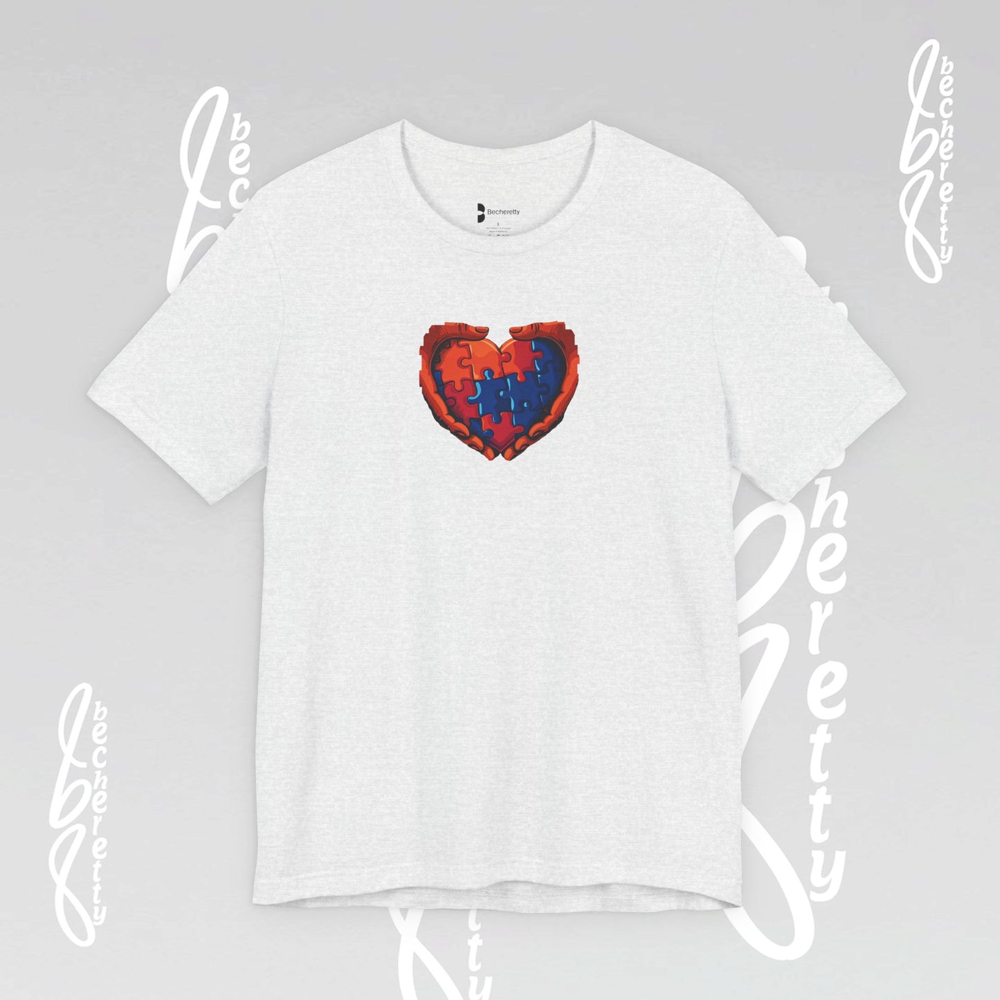 Colorful Puzzle Heart T-Shirt - Graphic Becheretty - Celebrating neurodiversity - Your tee, their voice.