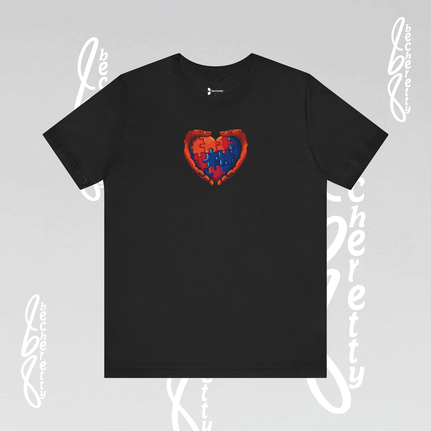 Colorful Puzzle Heart T-Shirt - Graphic Becheretty - Celebrating neurodiversity - Your tee, their voice.
