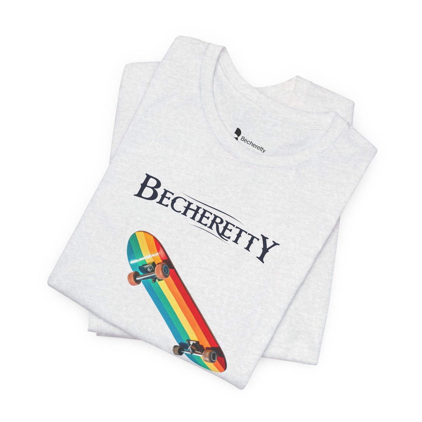 Rainbow Skateboard Tee - Becheretty design, perfect gift for skater lovers.