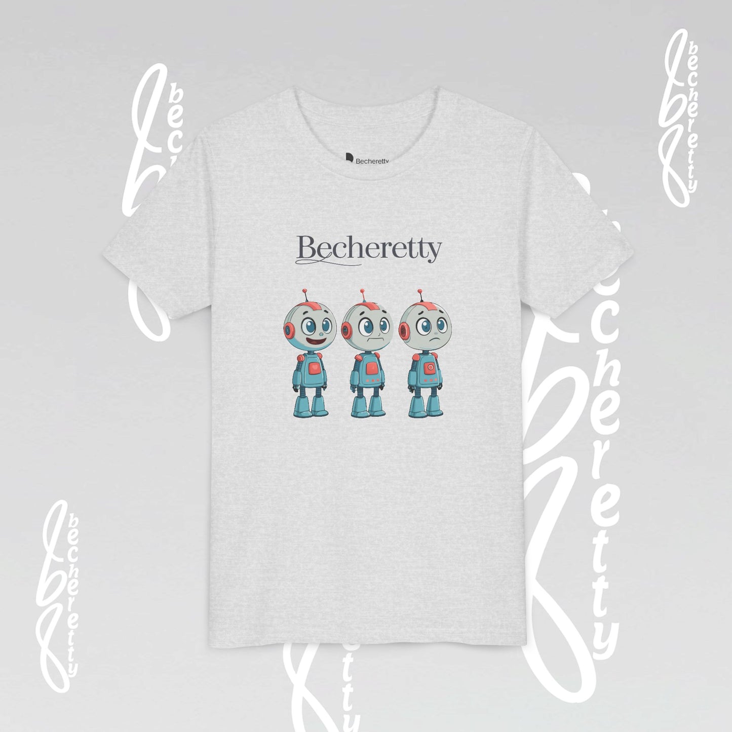 Youth T-Shirt short sleeve "Three Funny Kid Robots" Graphic Becheretty - Original gift for birthdays