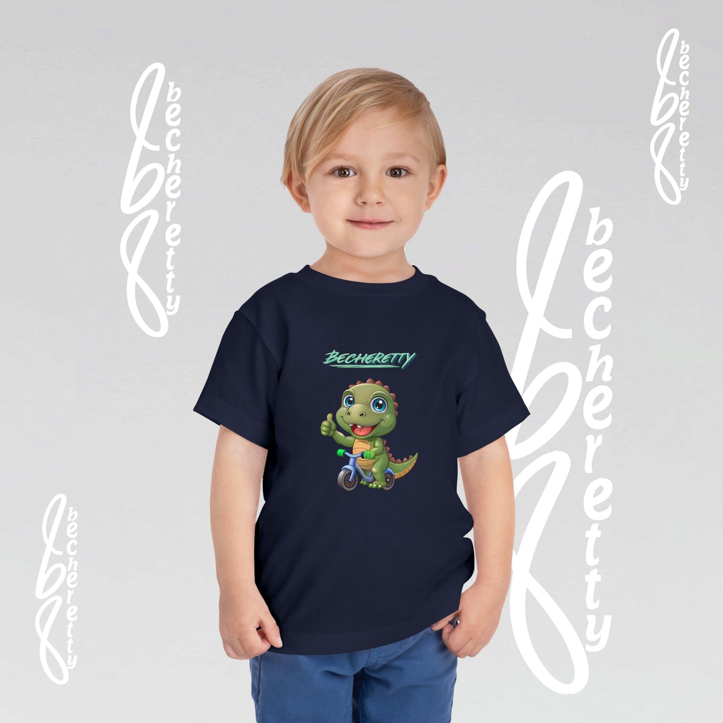 Toddler T-Shirt with a Cute Dino - Becheretty Playful Design Tee - Birthday Gift Idea