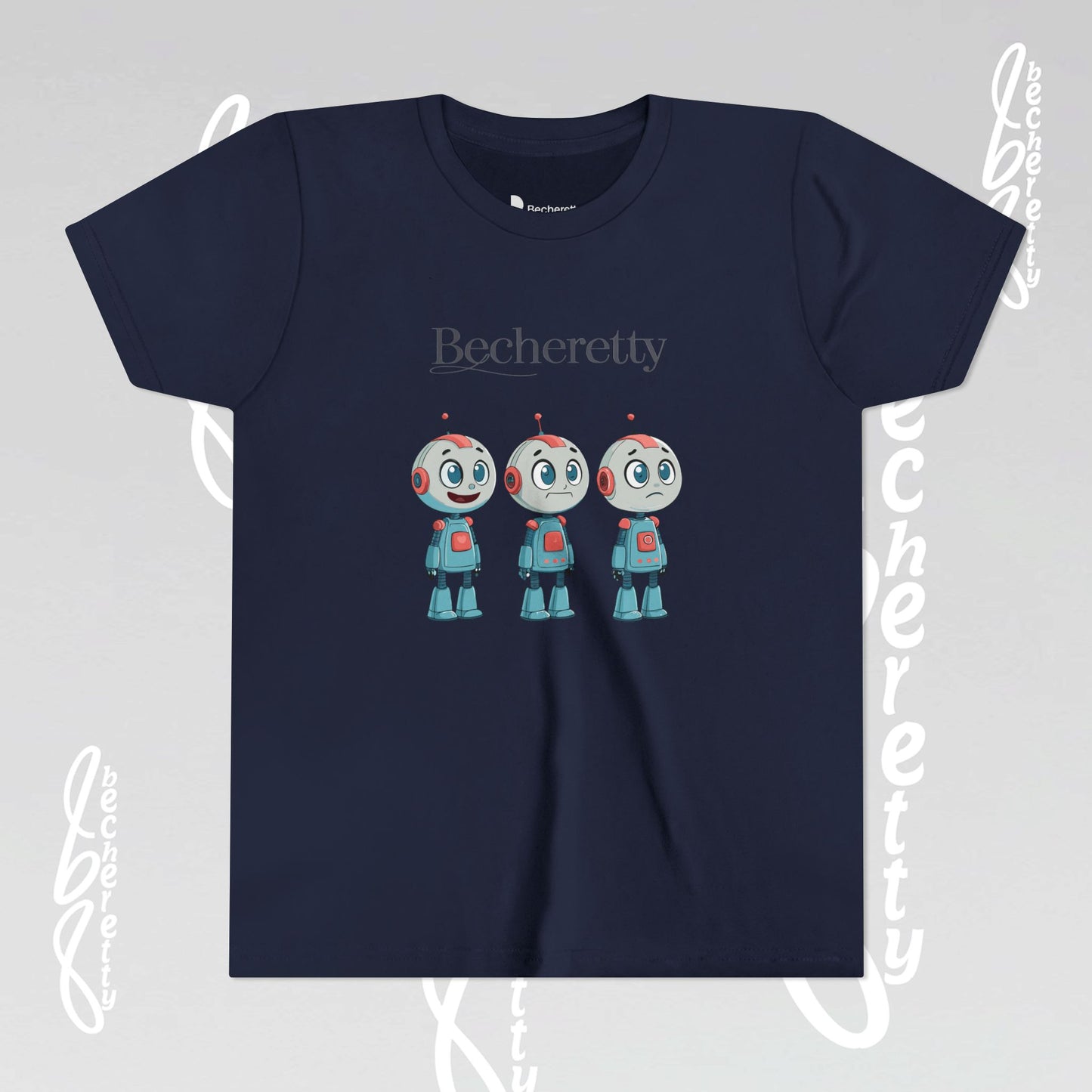 Youth T-Shirt short sleeve "Three Funny Kid Robots" Graphic Becheretty - Original gift for birthdays