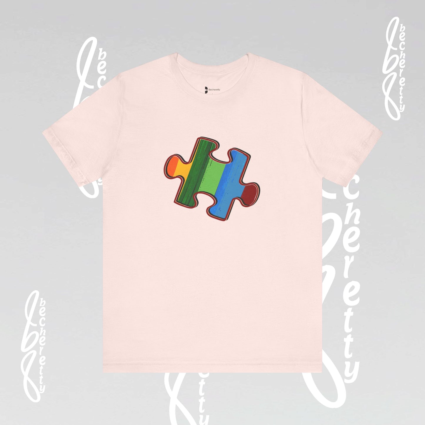 Colorful Puzzle Piece Tee - Art Graphic Becheretty - Support Autism Awareness, and Neurodiversity