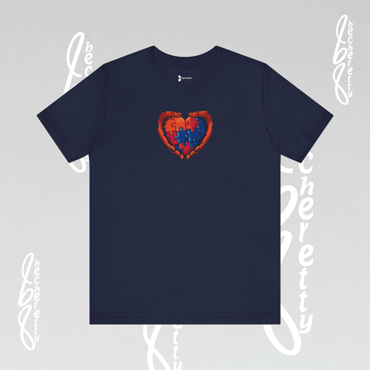 Colorful Puzzle Heart T-Shirt - Graphic Becheretty - Celebrating neurodiversity - Your tee, their voice.