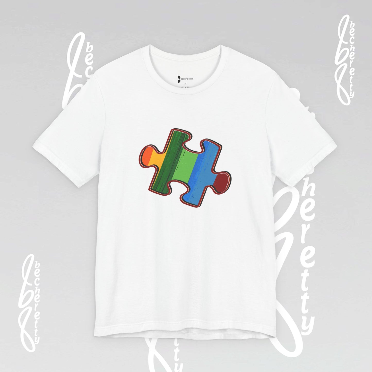 Colorful Puzzle Piece Tee - Art Graphic Becheretty - Support Autism Awareness, and Neurodiversity