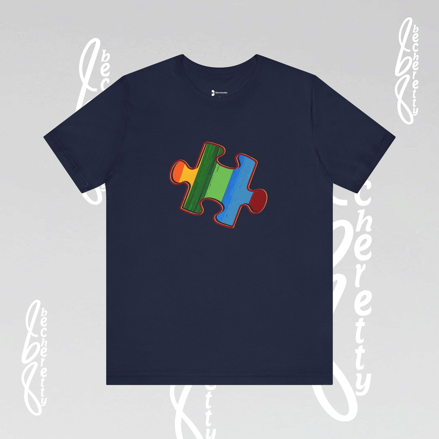 Colorful Puzzle Piece Tee - Art Graphic Becheretty - Support Autism Awareness, and Neurodiversity