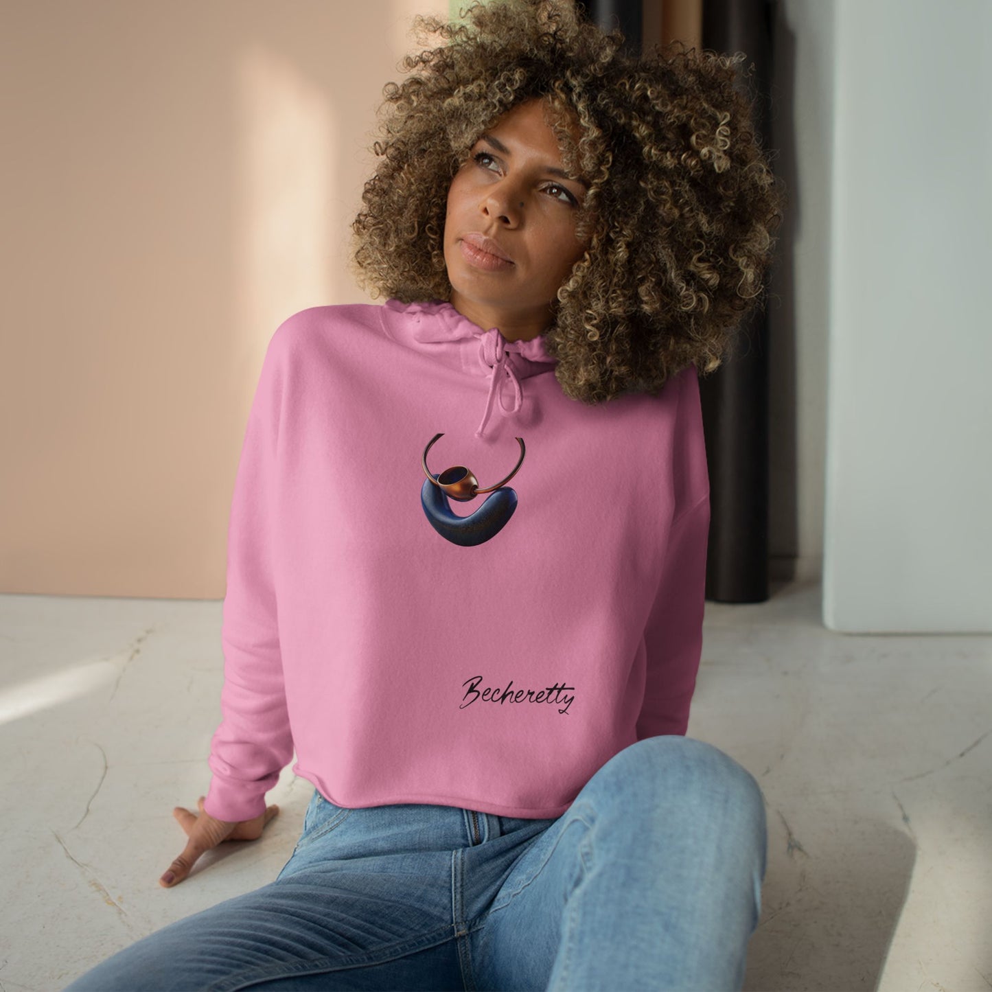 Trendy Crop Hoodie with Artistic Necklace Design Becheretty - Fashionable Sweatshirt, Gift for Her, Casual Wear, Stylish Loungewear