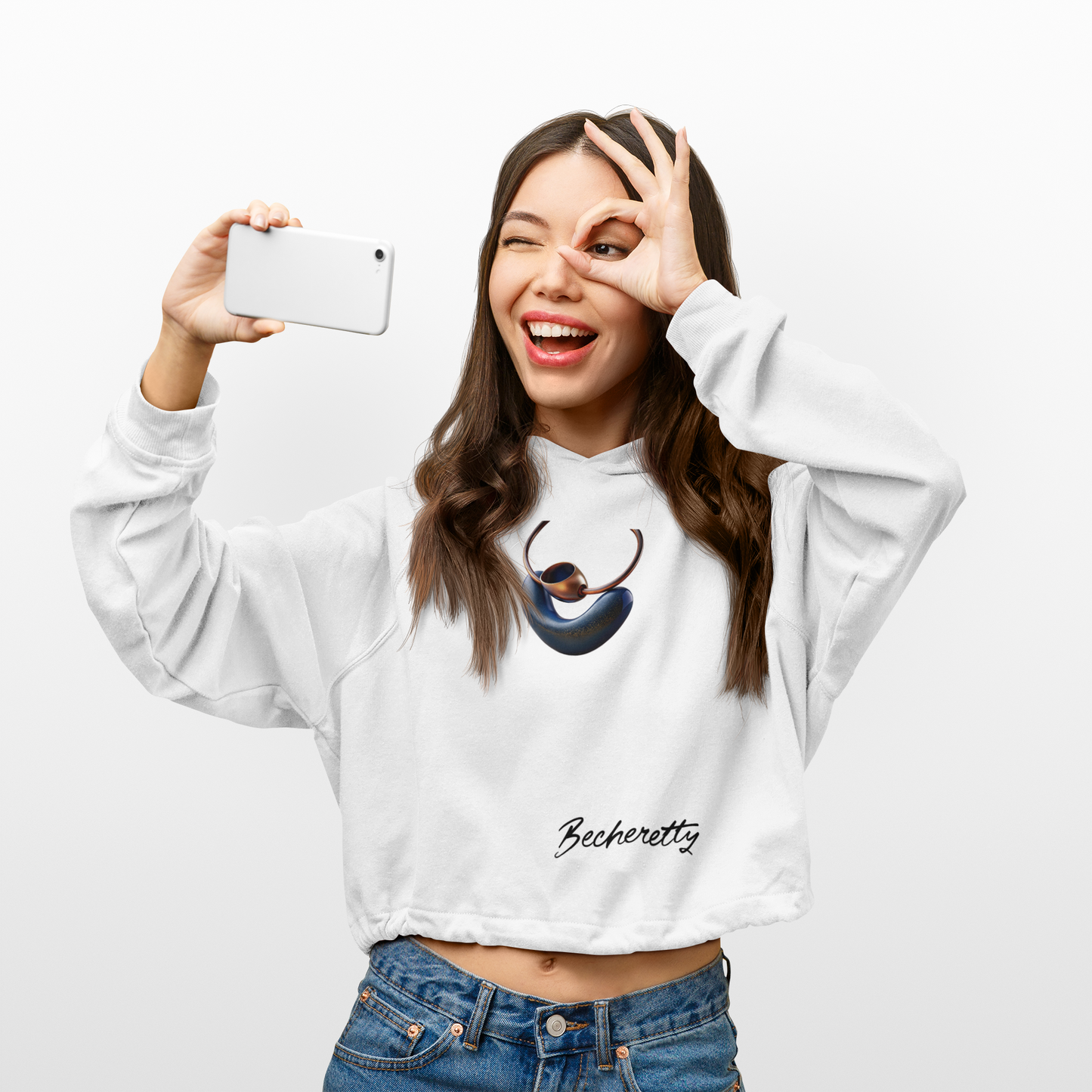 Trendy Crop Hoodie with Artistic Necklace Design Becheretty - Fashionable Sweatshirt, Gift for Her, Casual Wear, Stylish Loungewear