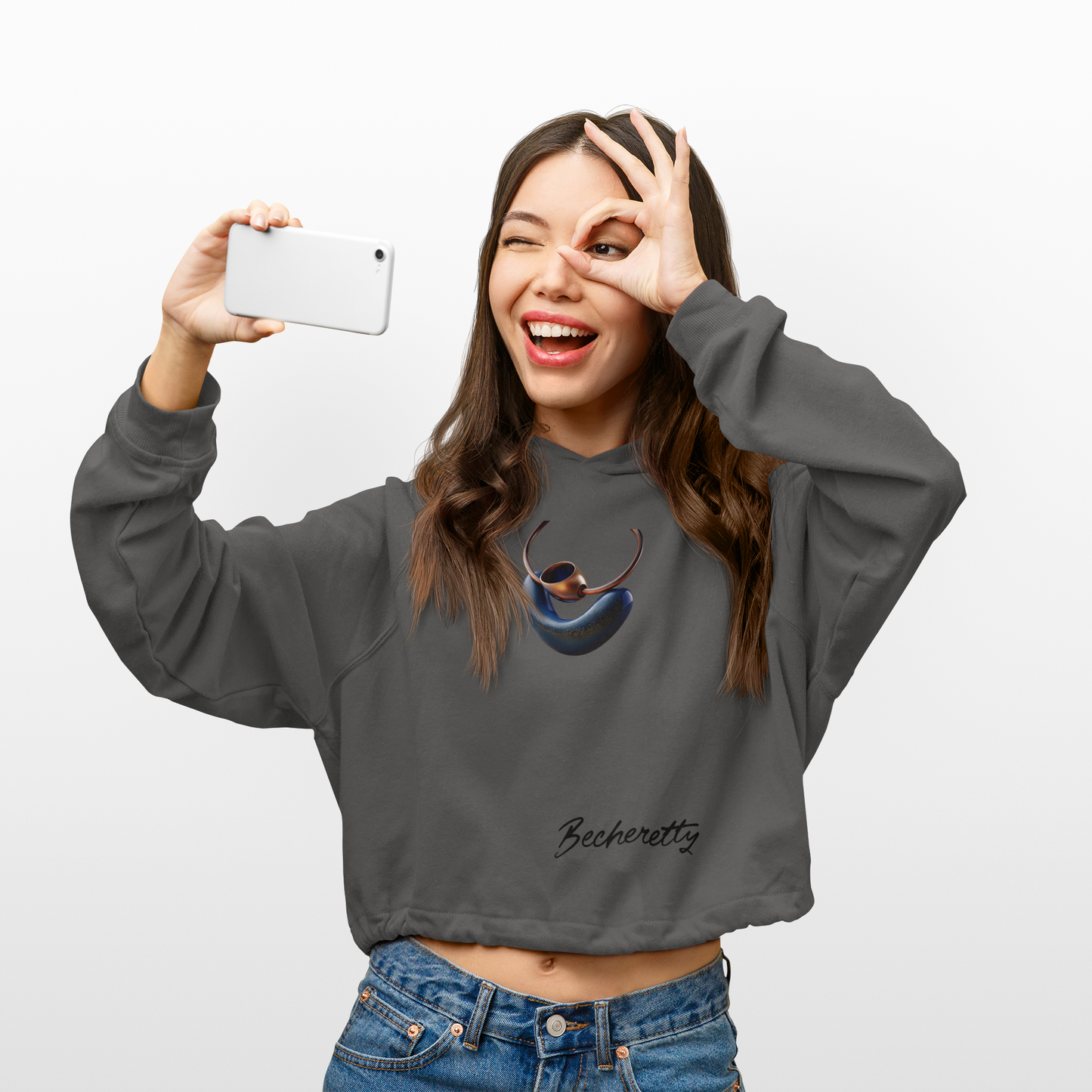 Trendy Crop Hoodie with Artistic Necklace Design Becheretty - Fashionable Sweatshirt, Gift for Her, Casual Wear, Stylish Loungewear