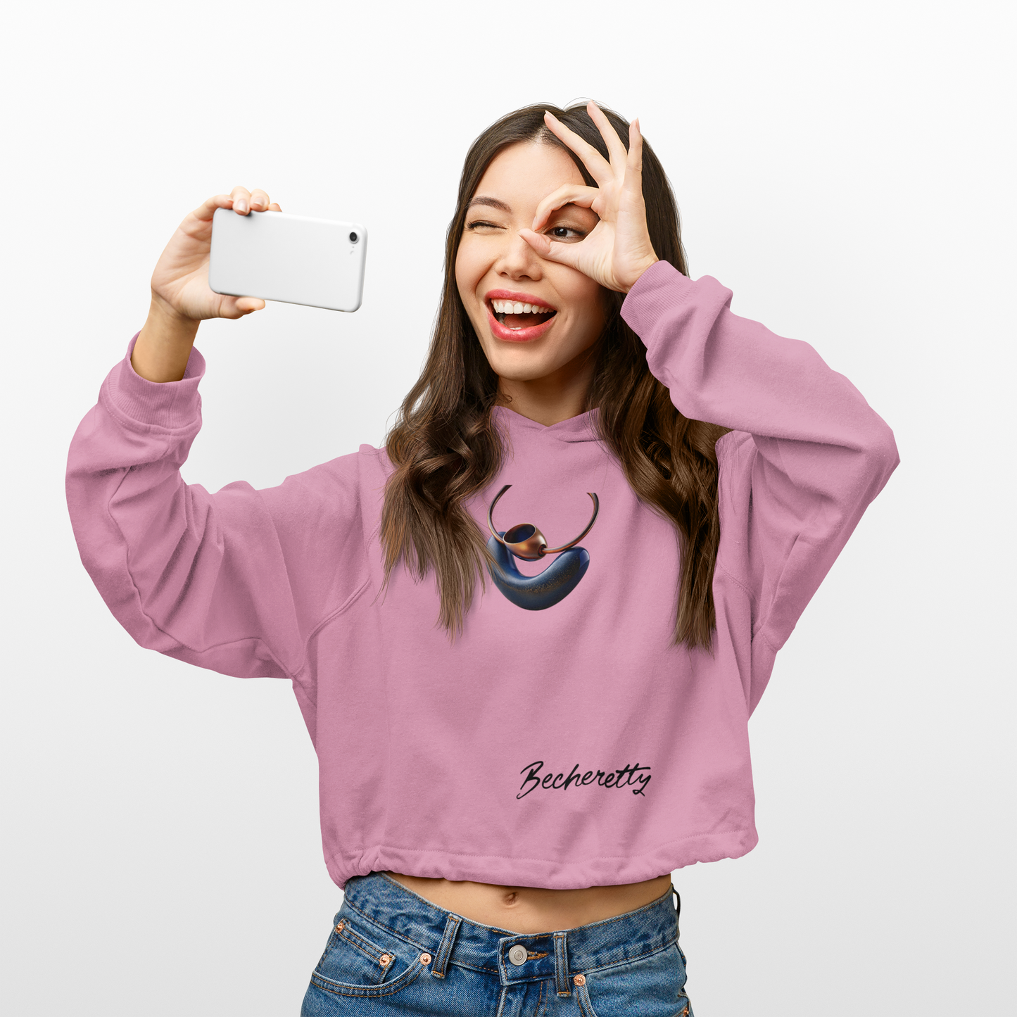 Trendy Crop Hoodie with Artistic Necklace Design Becheretty - Fashionable Sweatshirt, Gift for Her, Casual Wear, Stylish Loungewear