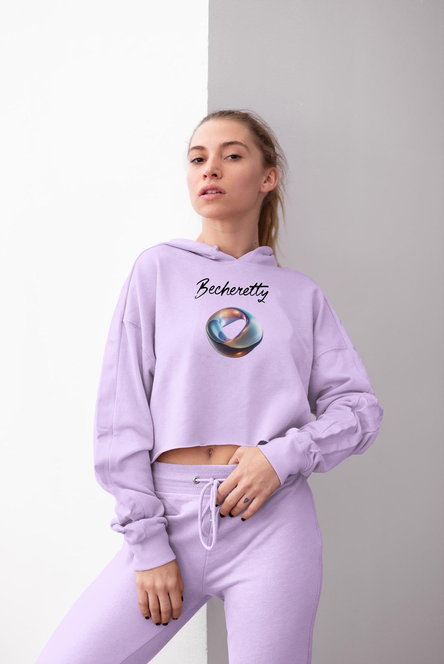 Chic Graphic Crop Hoodie Futuristic Ring - Becheretty Graphic - Stylish Women's Hoodie, Trendy Fashion Sweater, Unique Gift for Her