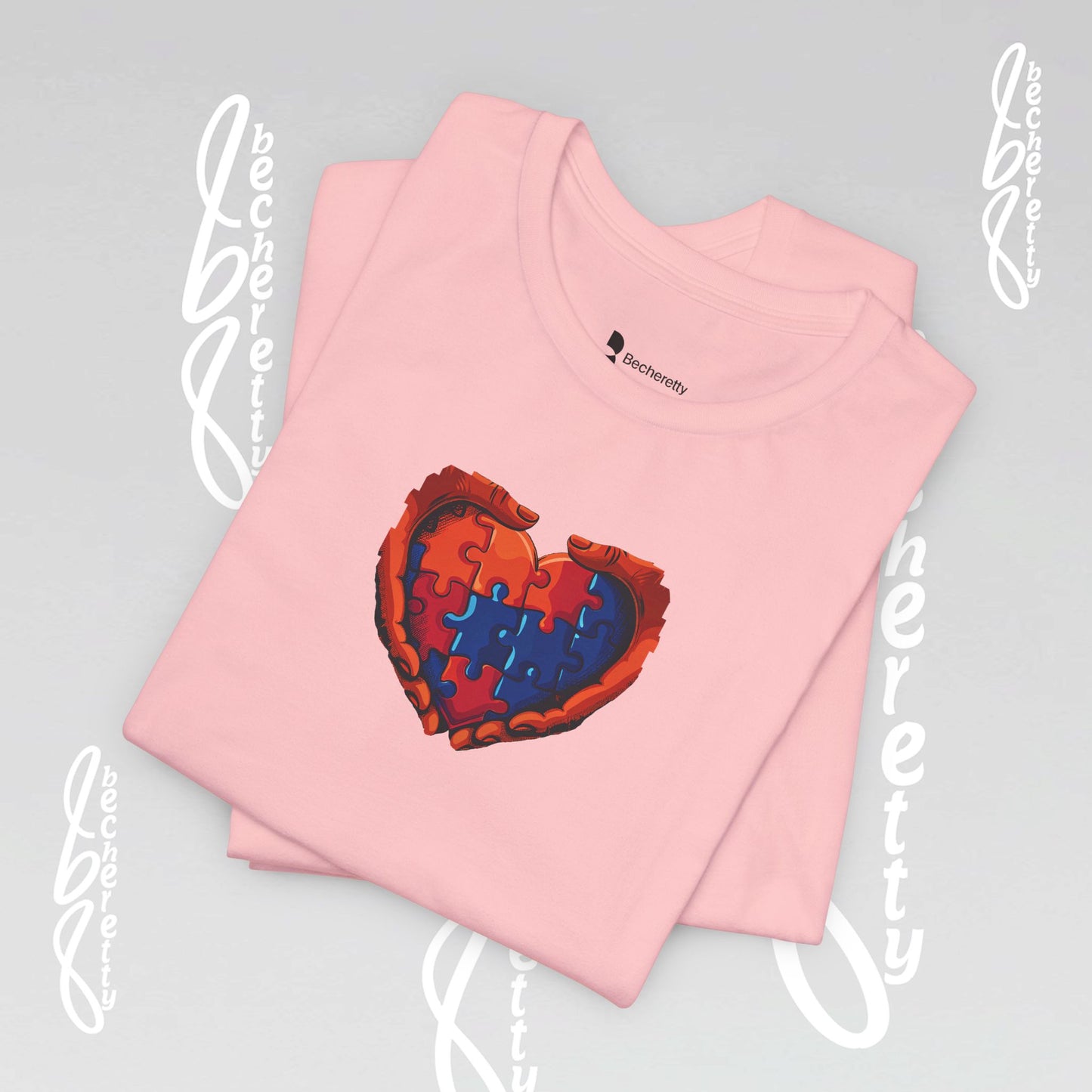 Colorful Puzzle Heart T-Shirt - Graphic Becheretty - Celebrating neurodiversity - Your tee, their voice.