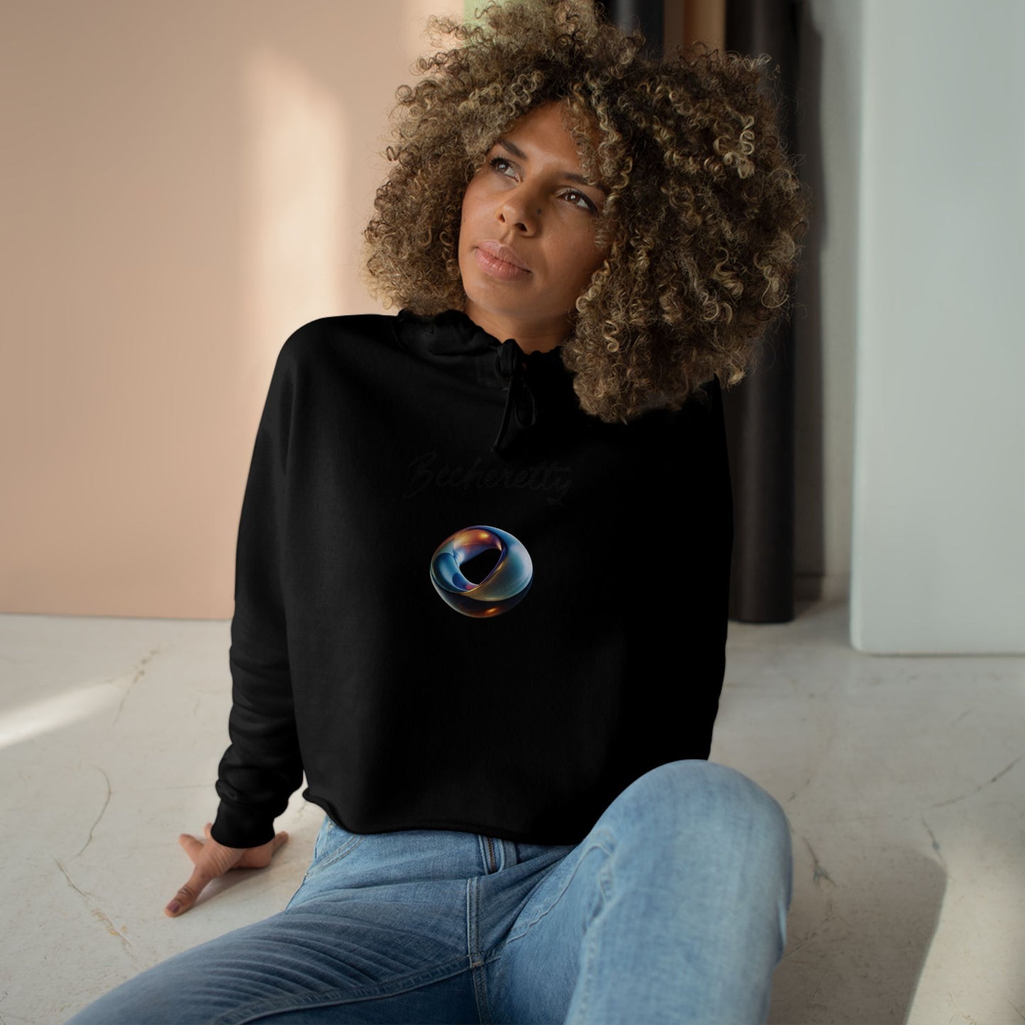 Chic Graphic Crop Hoodie Futuristic Ring - Becheretty Graphic - Stylish Women's Hoodie, Trendy Fashion Sweater, Unique Gift for Her