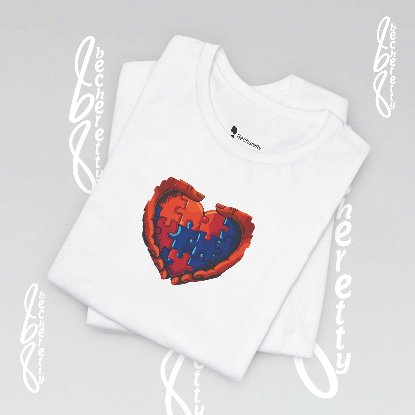 Colorful Puzzle Heart T-Shirt - Graphic Becheretty - Celebrating neurodiversity - Your tee, their voice.