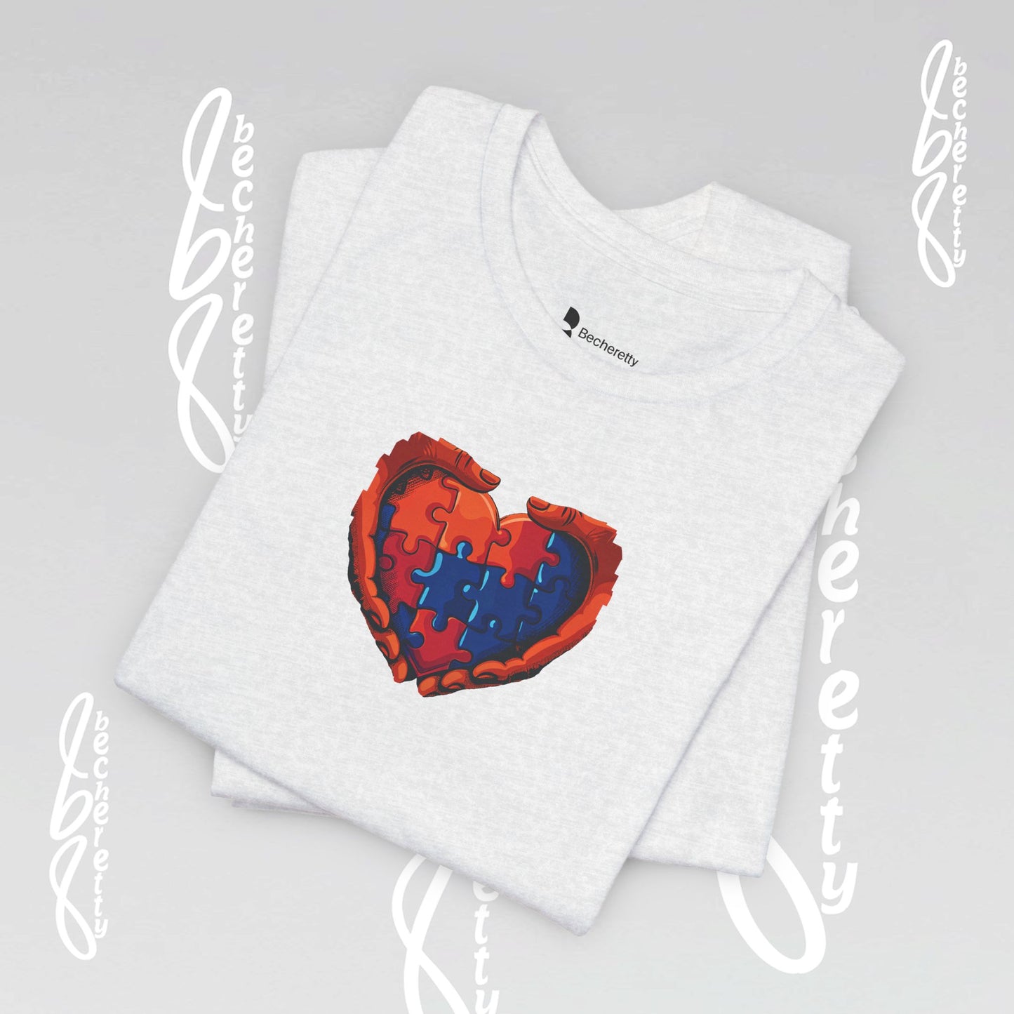 Colorful Puzzle Heart T-Shirt - Graphic Becheretty - Celebrating neurodiversity - Your tee, their voice.