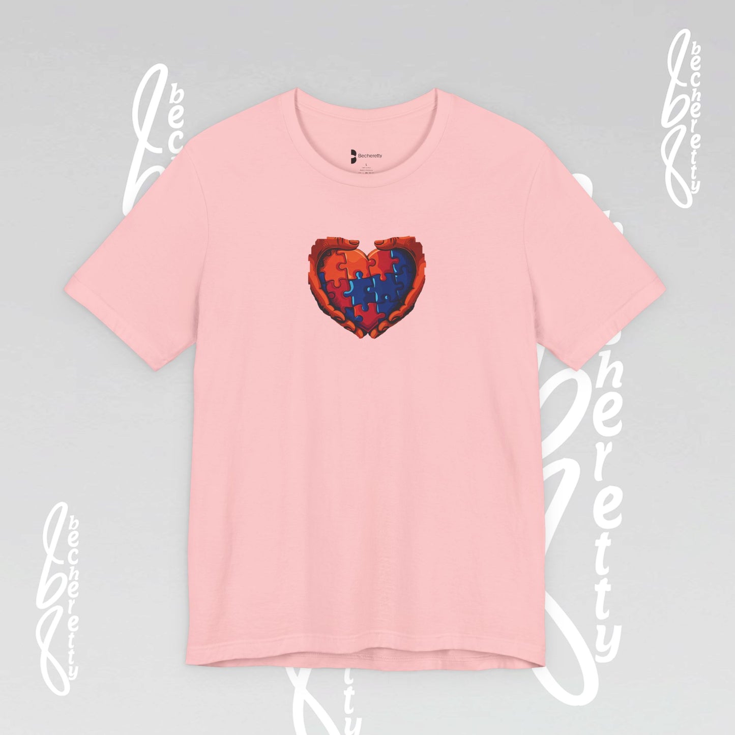 Colorful Puzzle Heart T-Shirt - Graphic Becheretty - Celebrating neurodiversity - Your tee, their voice.