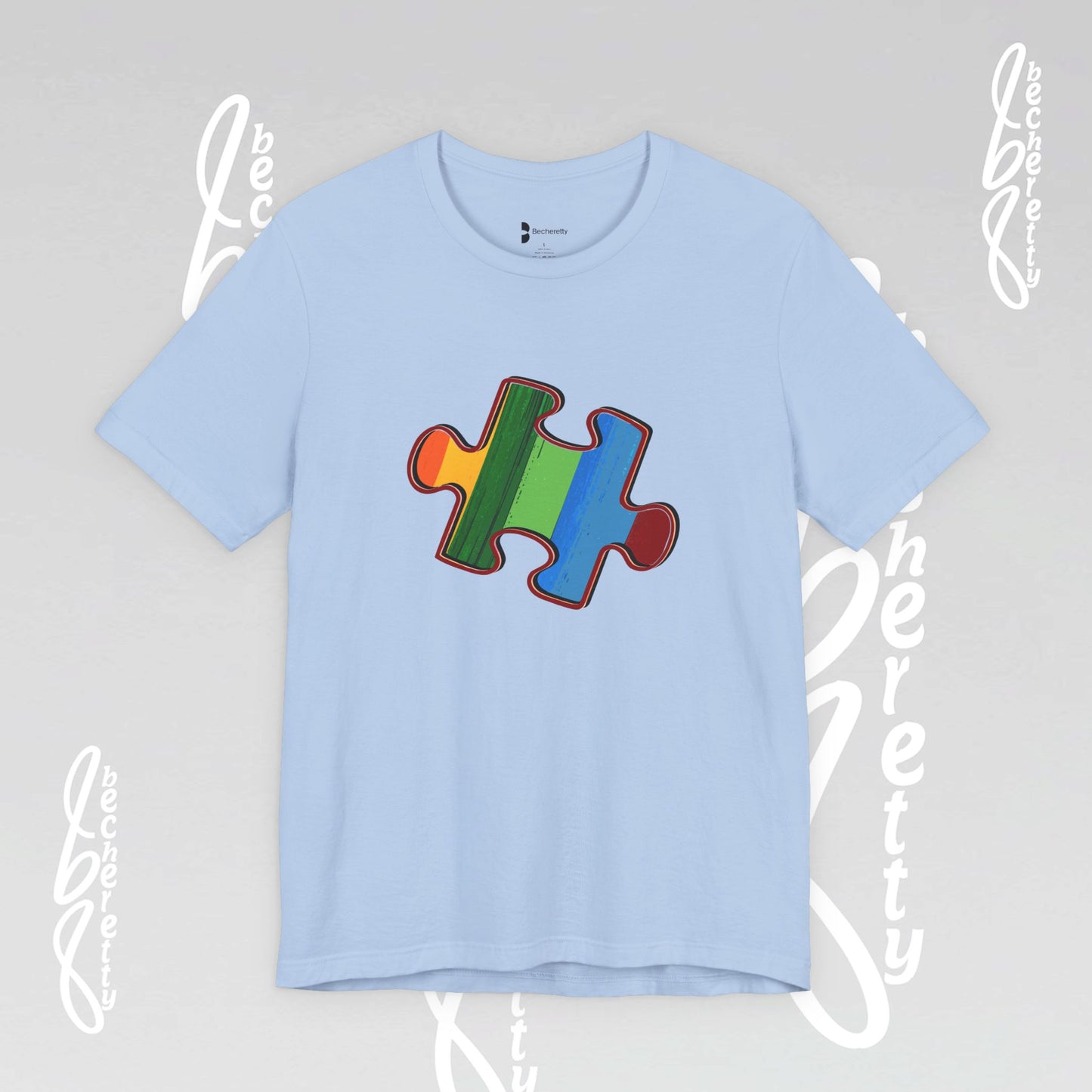 Colorful Puzzle Piece Tee - Art Graphic Becheretty - Support Autism Awareness, and Neurodiversity
