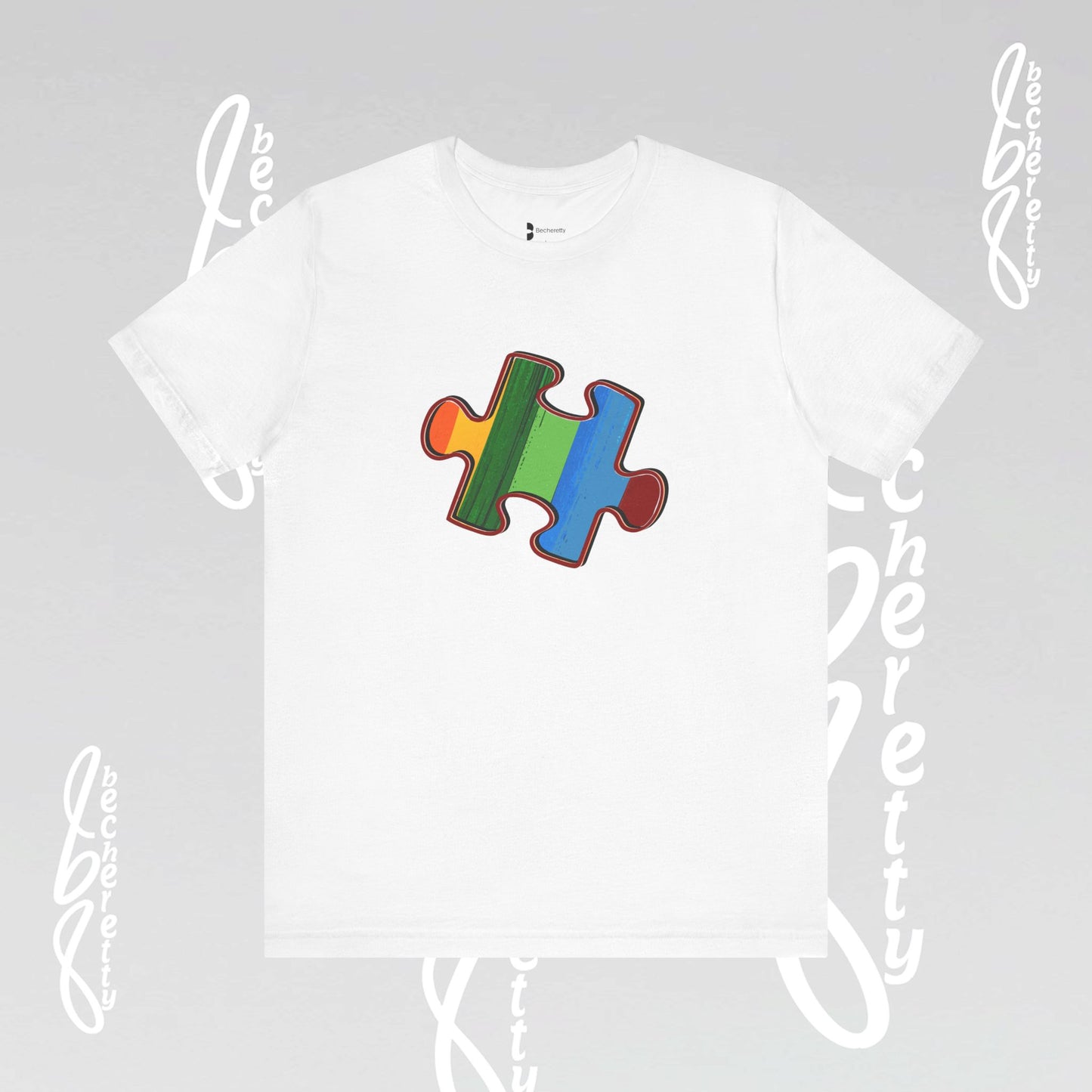 Colorful Puzzle Piece Tee - Art Graphic Becheretty - Support Autism Awareness, and Neurodiversity