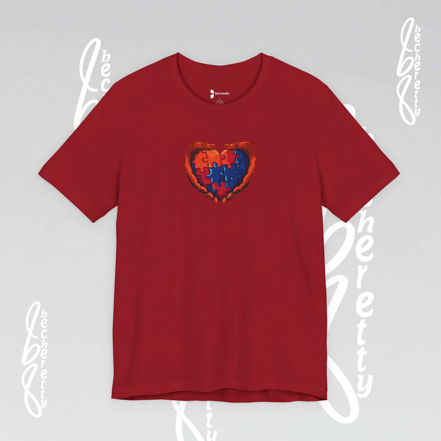 Colorful Puzzle Heart T-Shirt - Graphic Becheretty - Celebrating neurodiversity - Your tee, their voice.