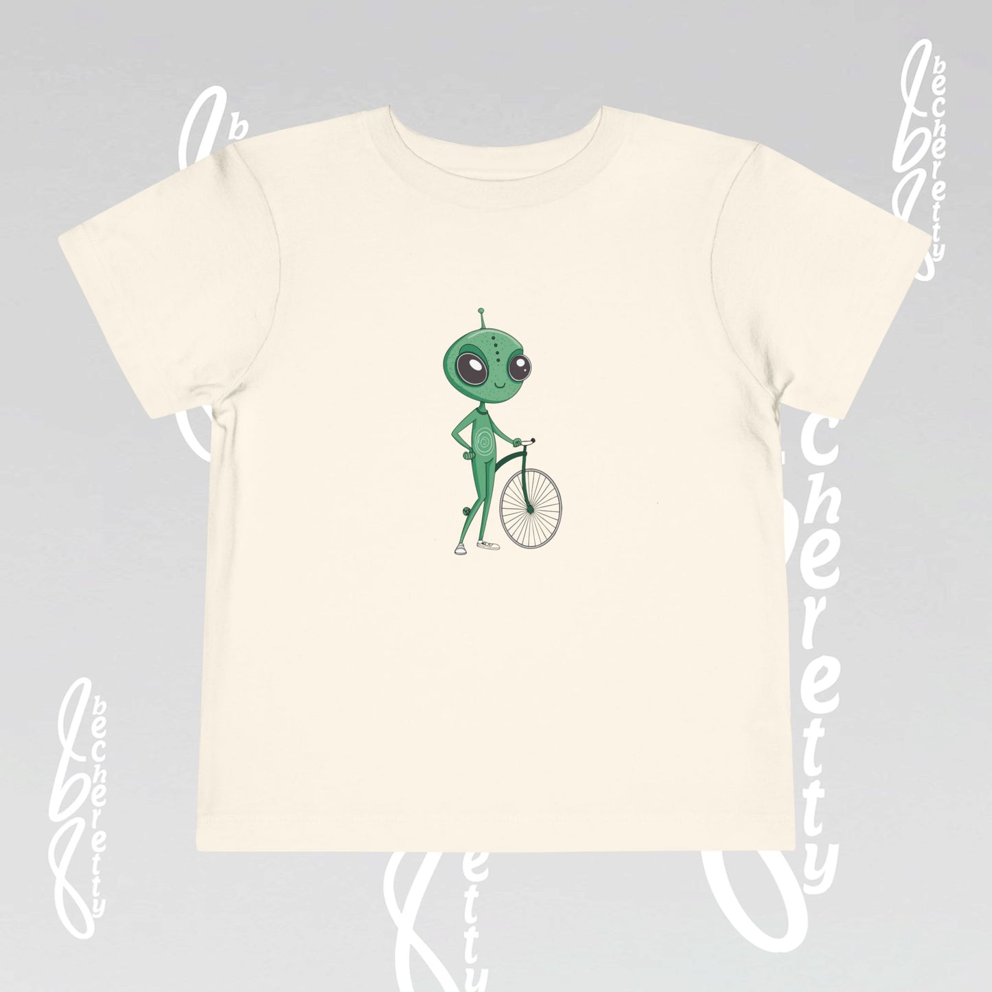 Alien Bicycle Toddler Tee - Fun Kids Shirt - Graphic Art Becheretty - Cute Gifts for Little Explorers