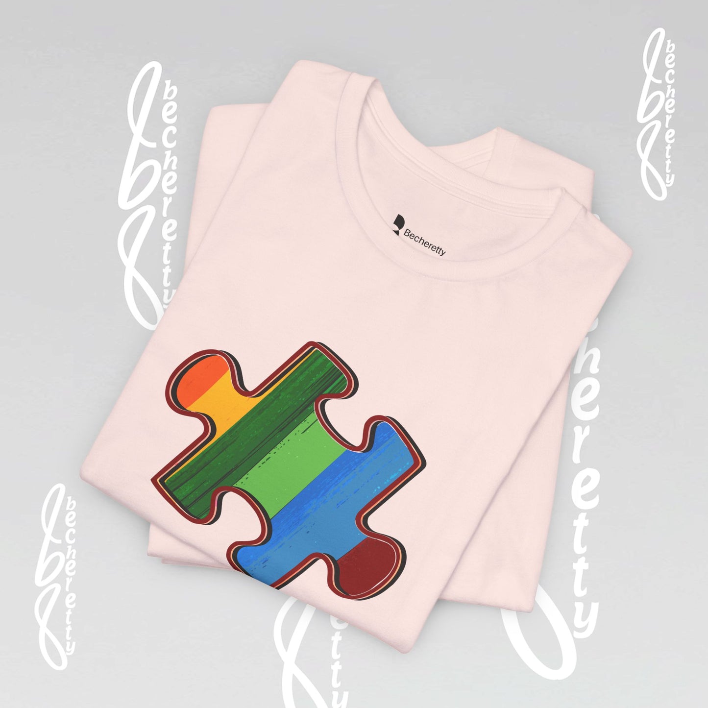 Colorful Puzzle Piece Tee - Art Graphic Becheretty - Support Autism Awareness, and Neurodiversity