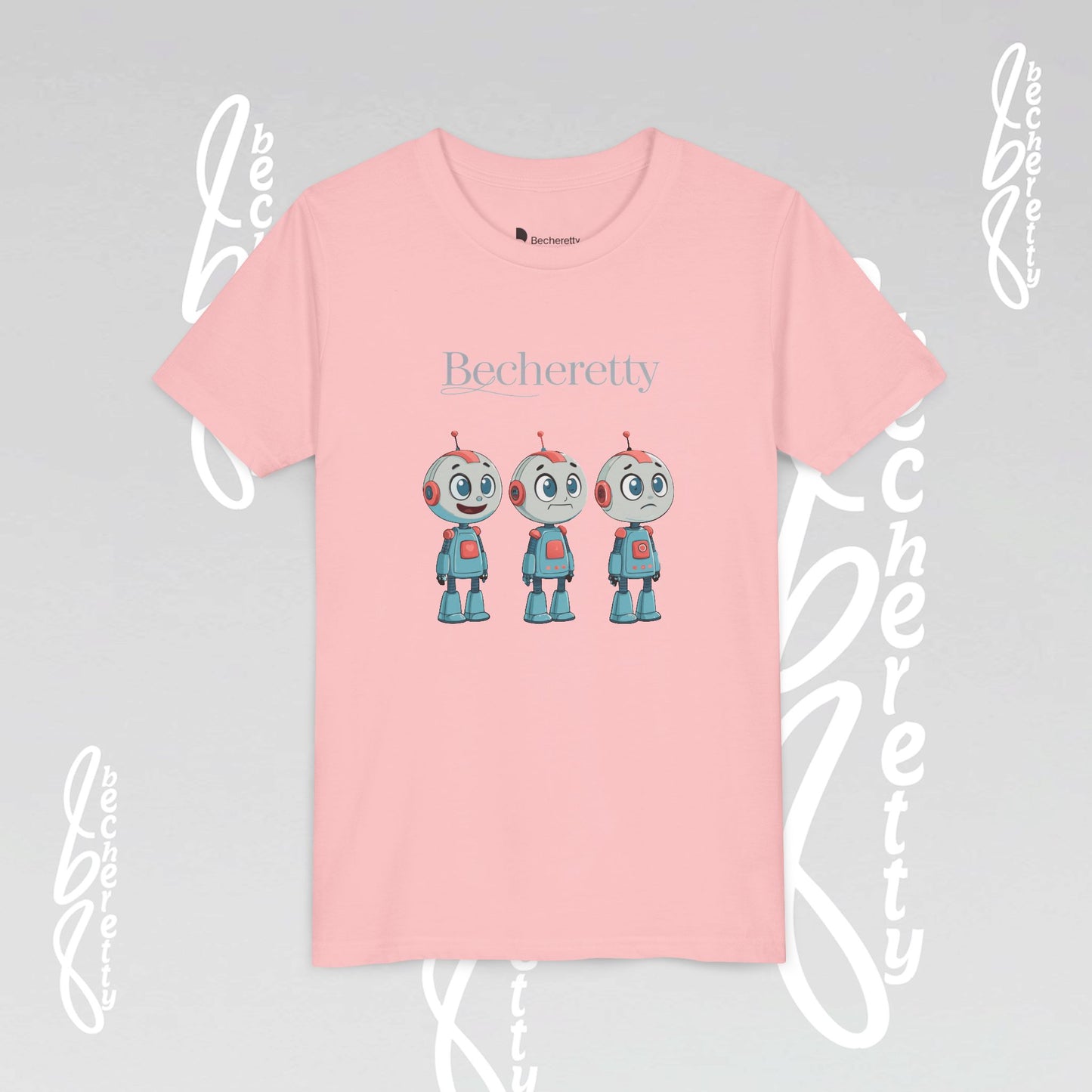 Youth T-Shirt short sleeve "Three Funny Kid Robots" Graphic Becheretty - Original gift for birthdays