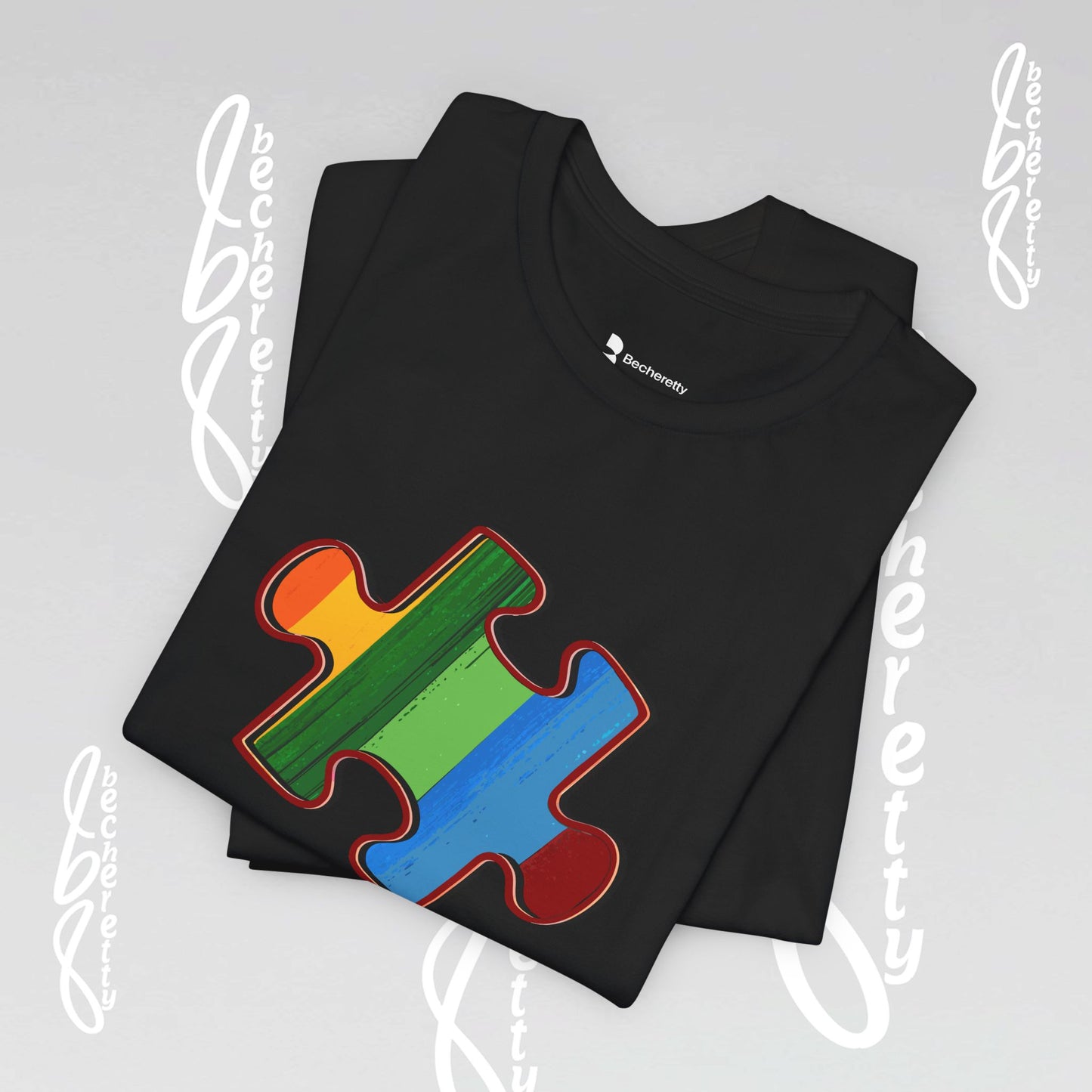 Colorful Puzzle Piece Tee - Art Graphic Becheretty - Support Autism Awareness, and Neurodiversity