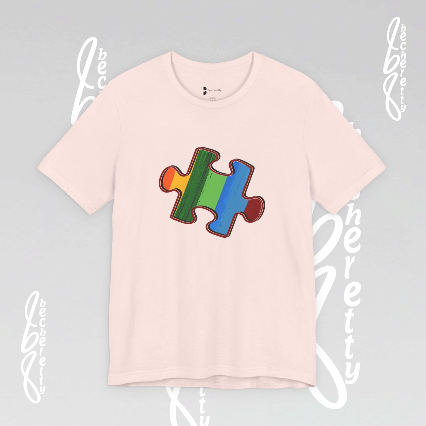 Colorful Puzzle Piece Tee - Art Graphic Becheretty - Support Autism Awareness, and Neurodiversity