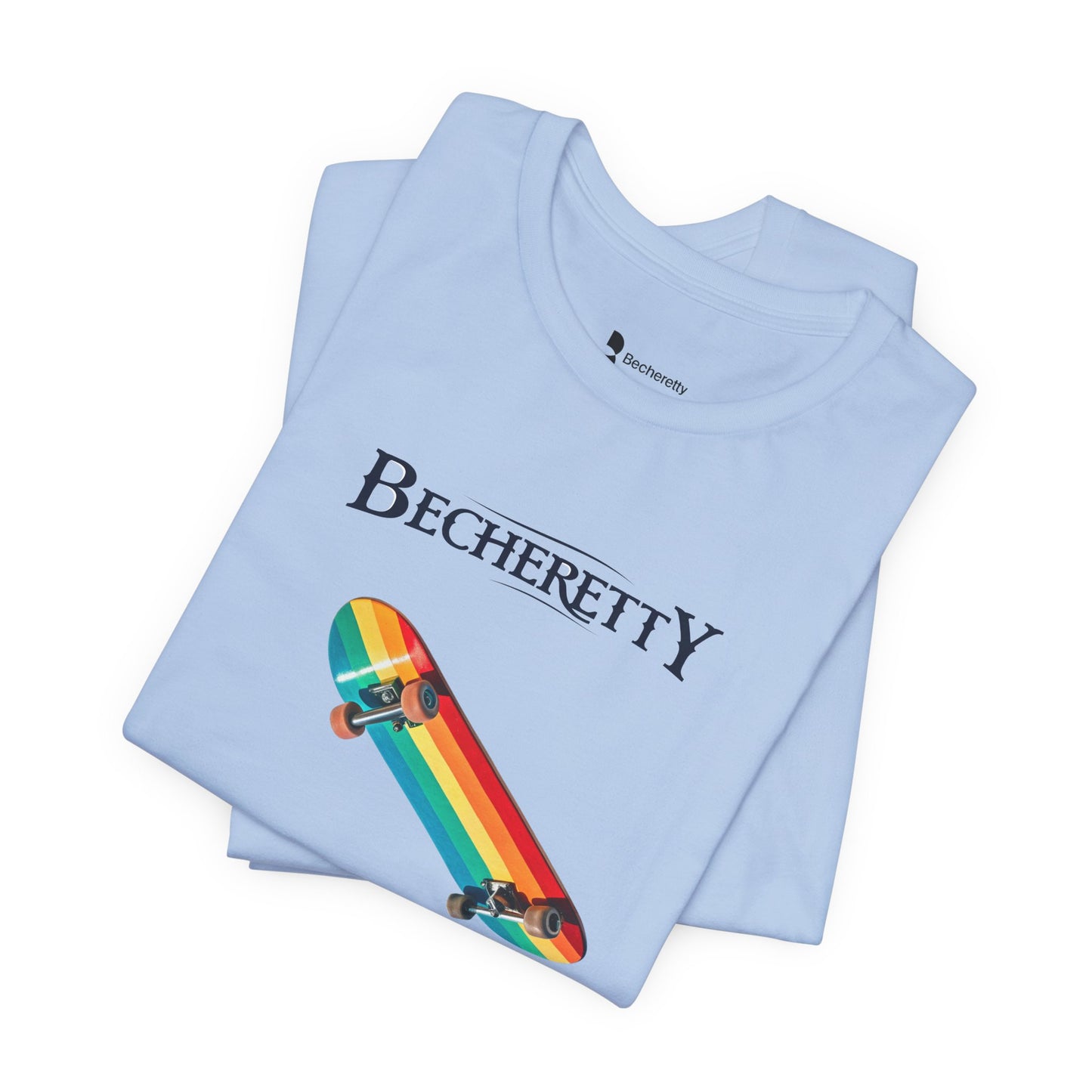 Rainbow Skateboard Tee - Becheretty design, perfect gift for skater lovers.
