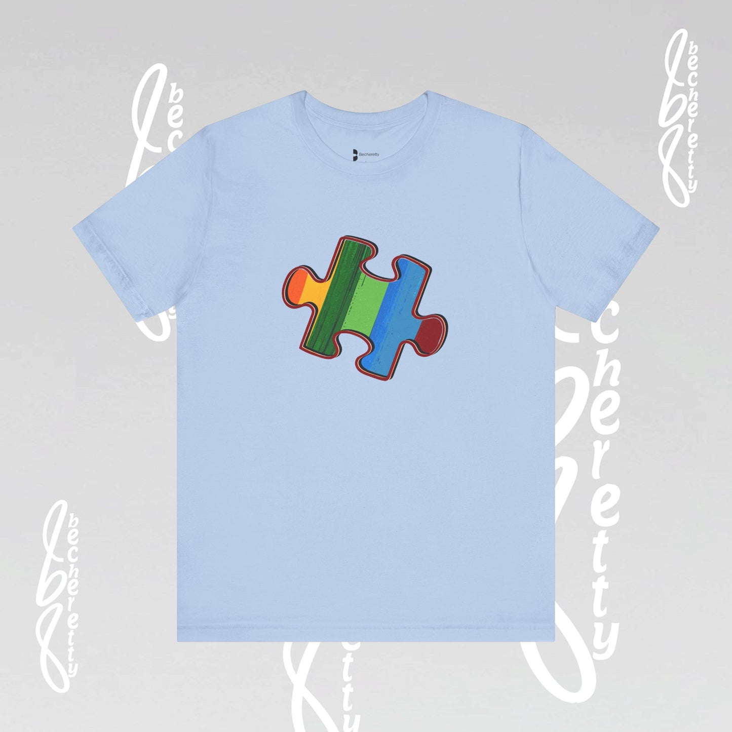 Colorful Puzzle Piece Tee - Art Graphic Becheretty - Support Autism Awareness, and Neurodiversity