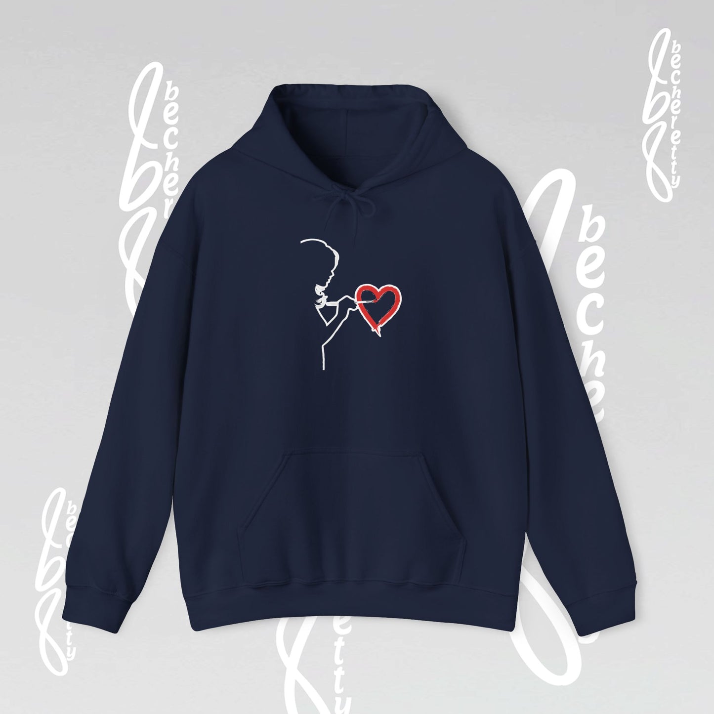 'Painting Love' Hoodie - Art Minimalist Becheretty - Quietly expressive brushstroke - Wearable Art that speaks softly